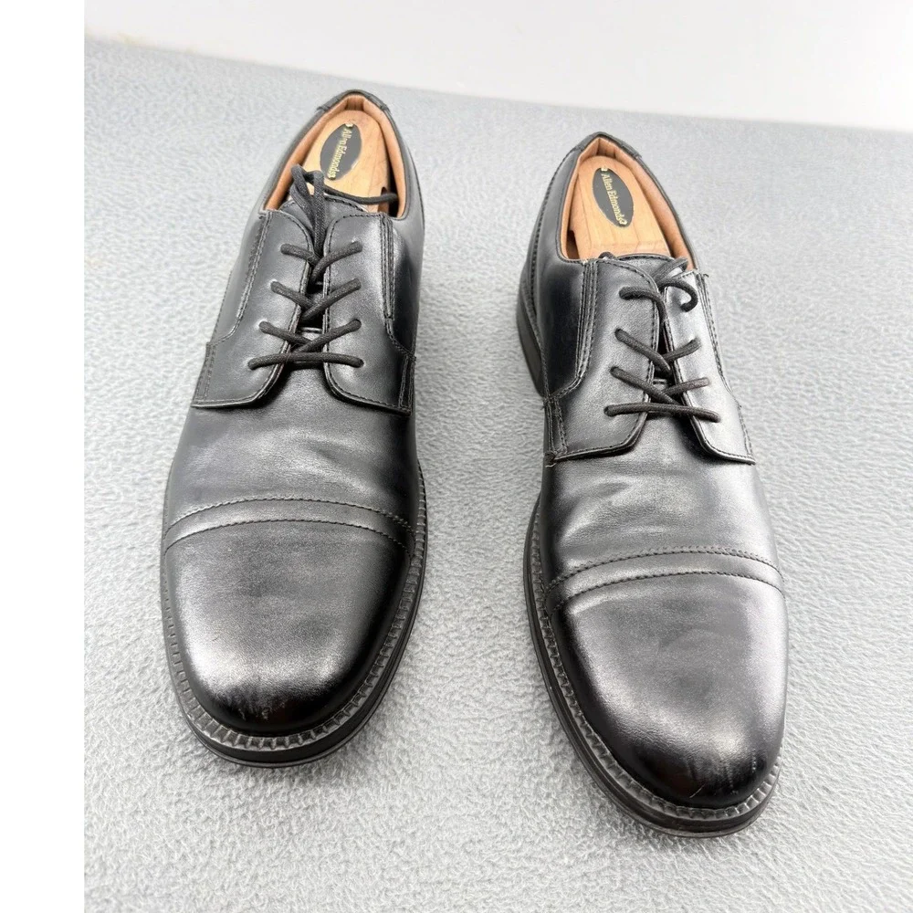 George Cap Toe Dress Shoes Mens 9.5 Black Faux Leather Lace Up Derby Business
